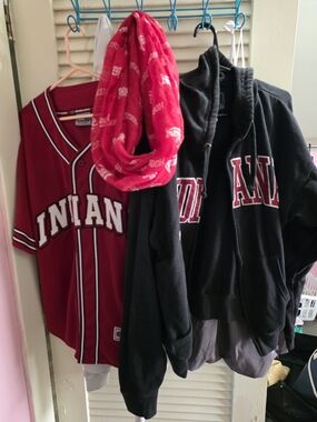 Indiana Team Hoodie and Jersey Set - Black Hoodie & Red Jersey W/ IU Scarf